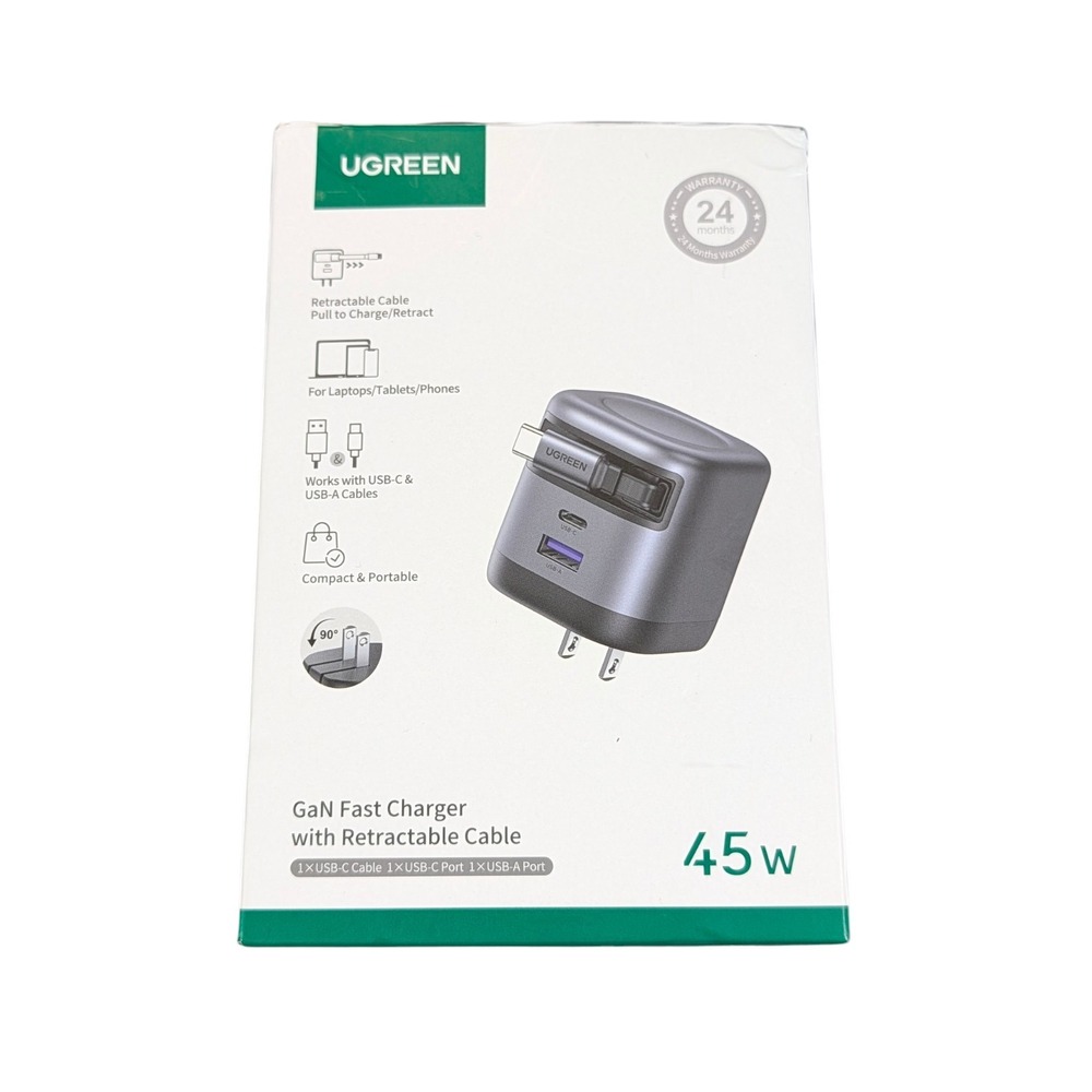 Cc5U UGREEN - Nexode 45W USB-C Charger with Retractable Cable, PPS Fast GaN Used